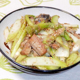 超簡単❤ウドと鯖缶のごま炒め